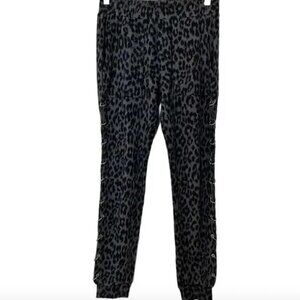 THE KOOPLES X SPORT GREY BLACK CHEETAH METALLIC CUT OUT FLEECE JOGGERS - M